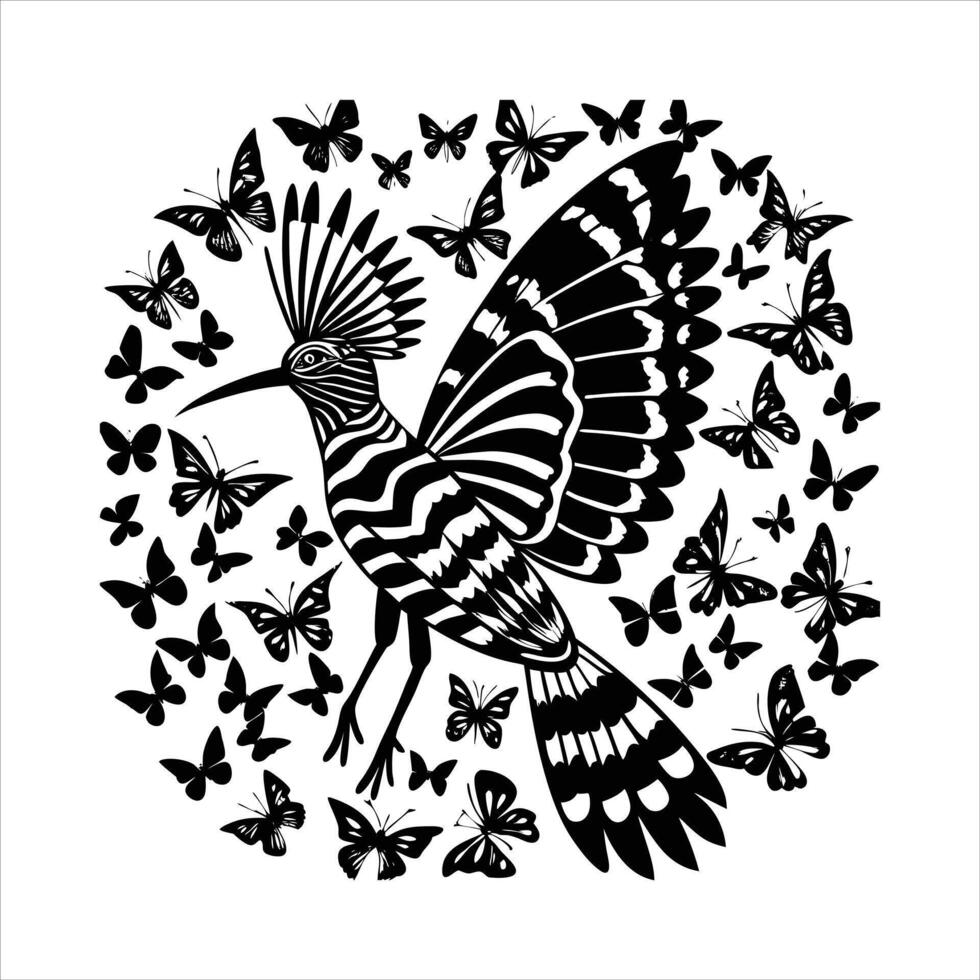 Silhouette of Hoopoe filled vector