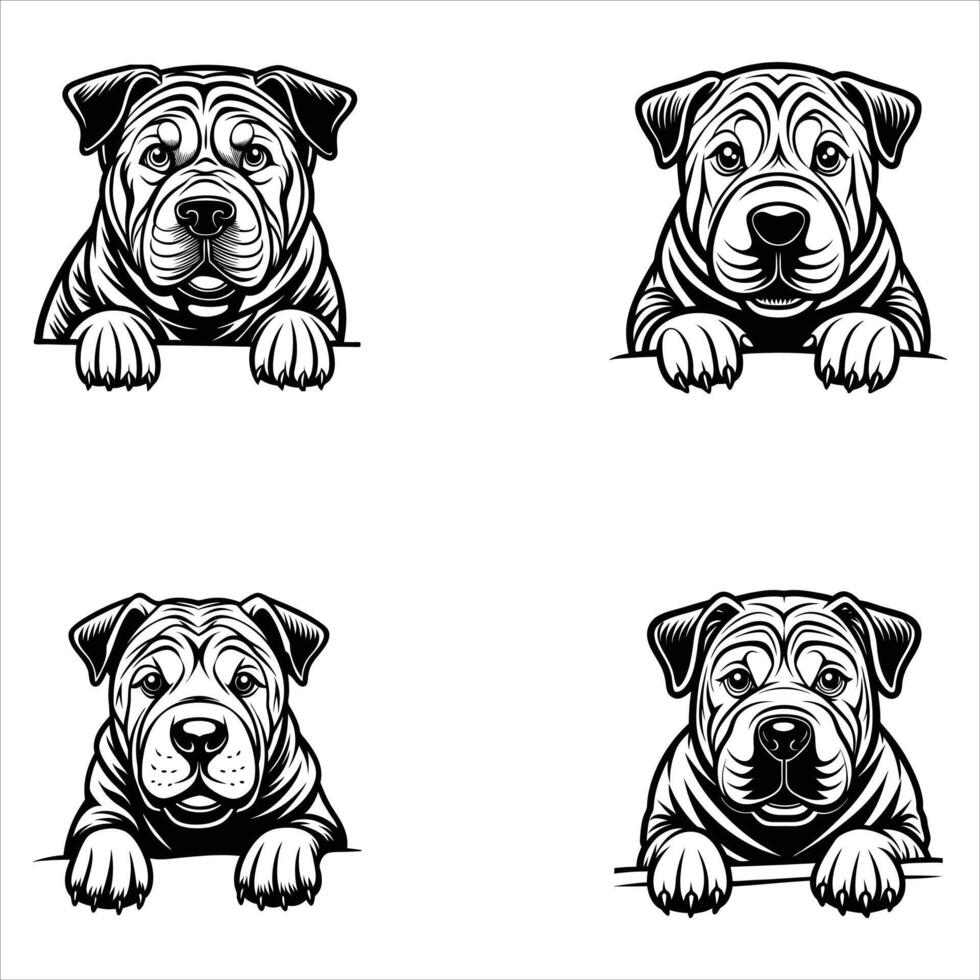 Peeking Shar Pei Dog Face vector