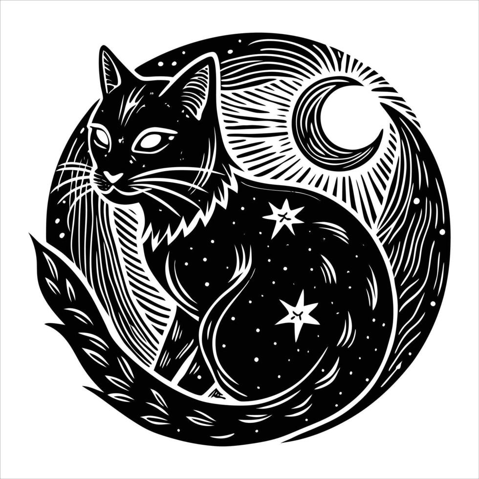 Cat With Magical Runes vector