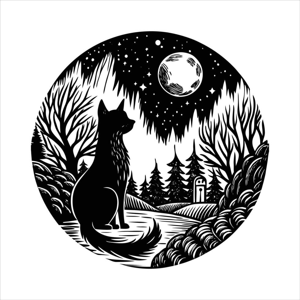 Haunting Cat With Glowing vector