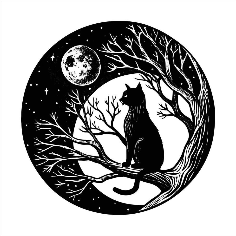 Black Silhouette Cat Tree vector