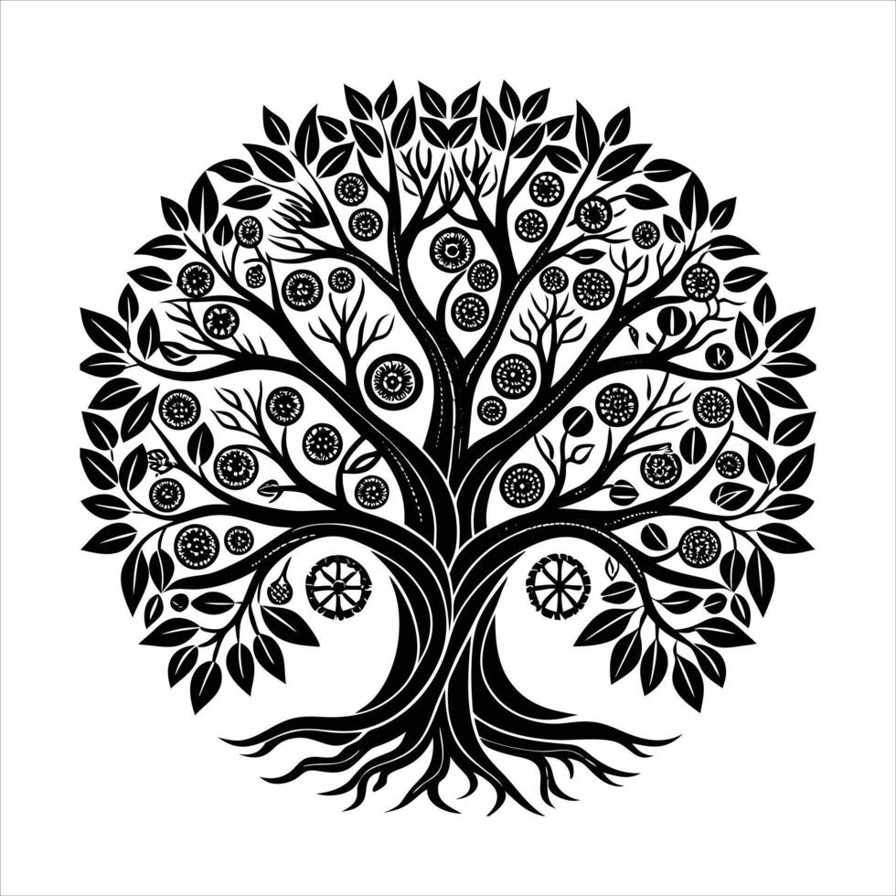 Black Yggdrasil Stencil Norse Tree vector
