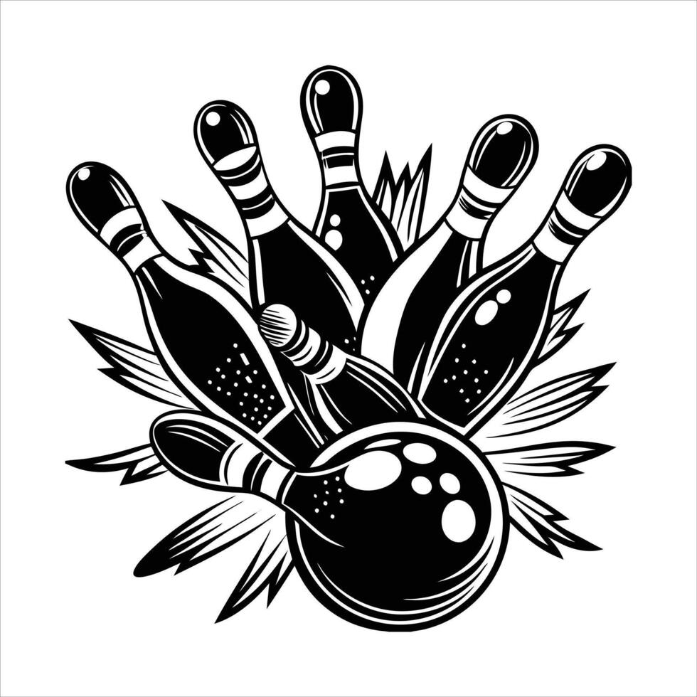 Bowling Ball and Pins Silhouettes vector