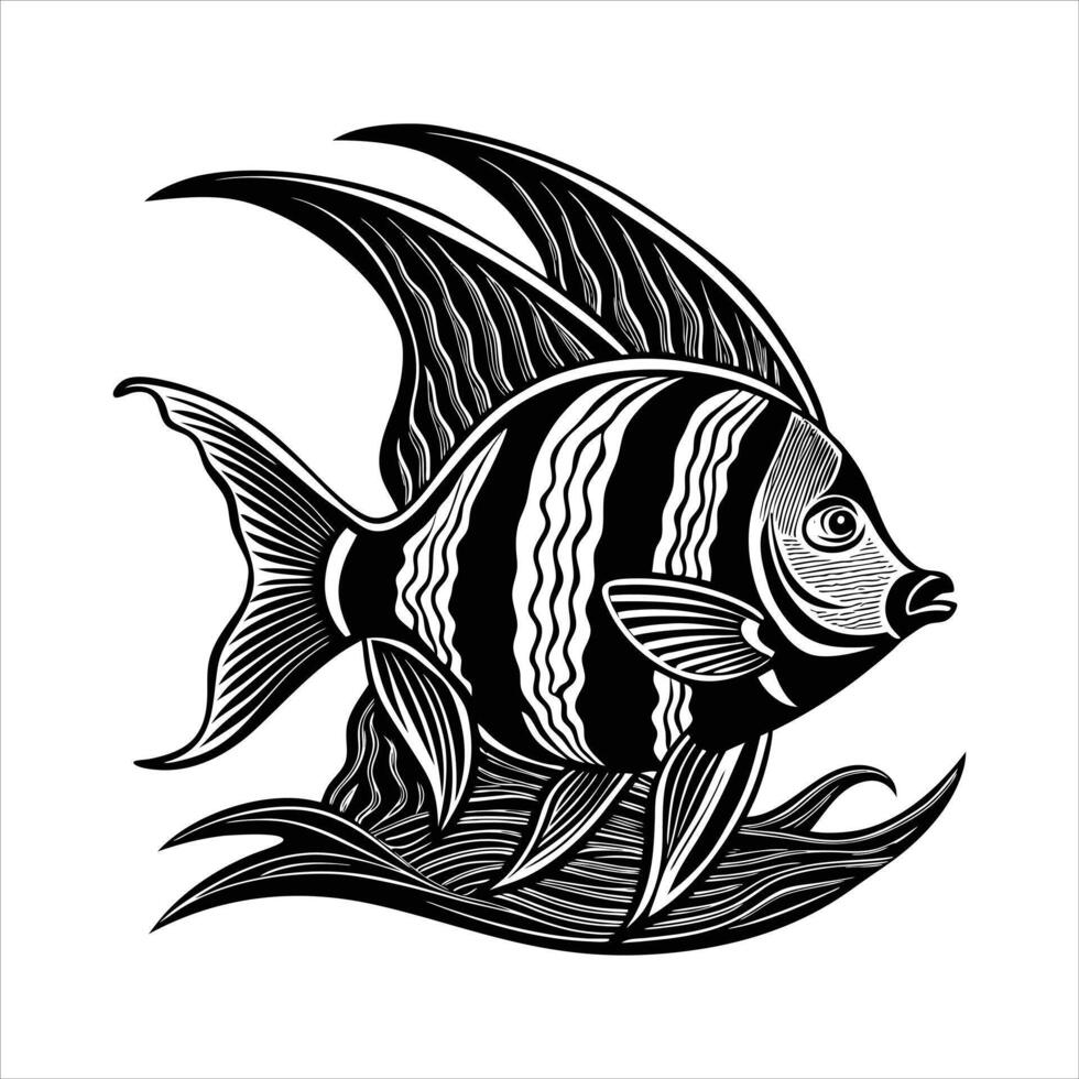 fish with black and white stripes vector