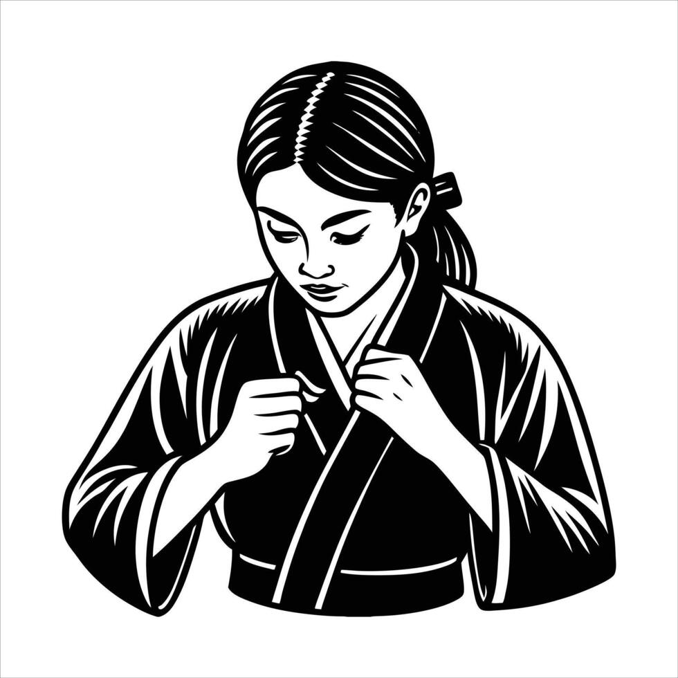 Karate Girl Serious vector