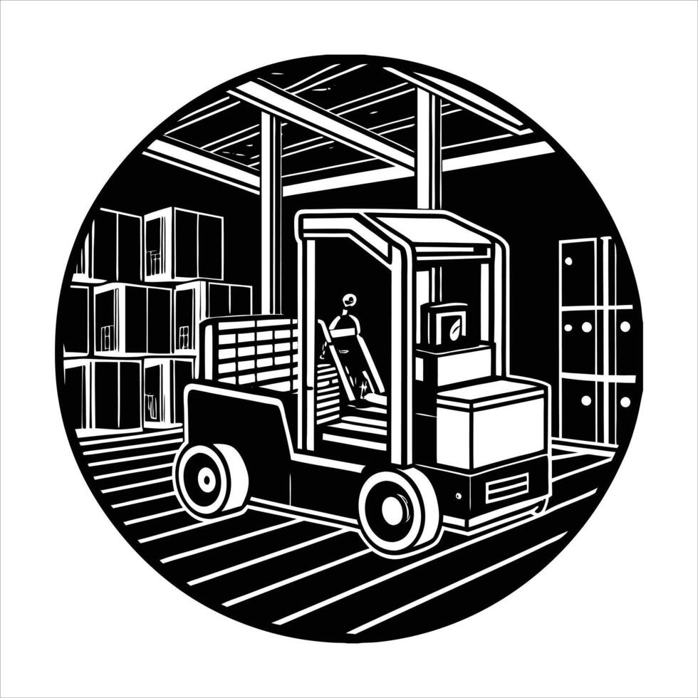 Industrial forklift lifting silhouette vector