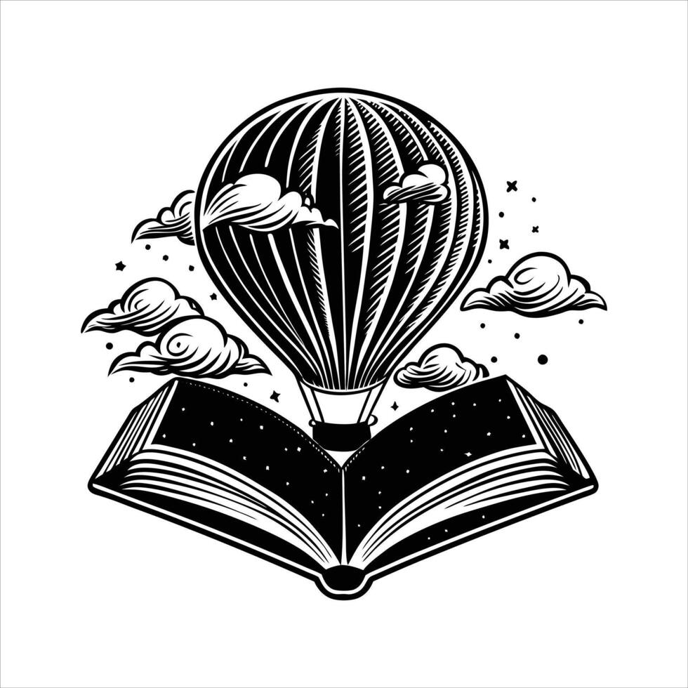 Open book hot air balloon vector
