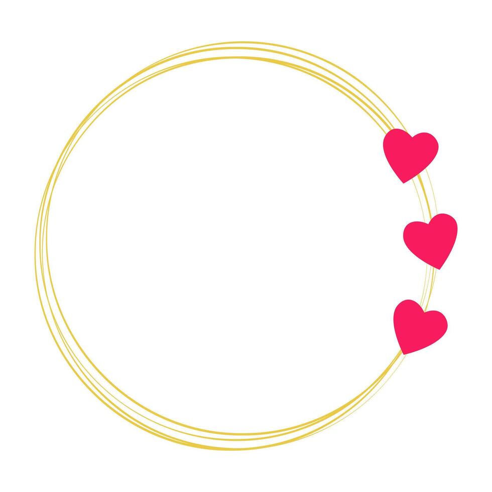 Golden round frame with hearts vector
