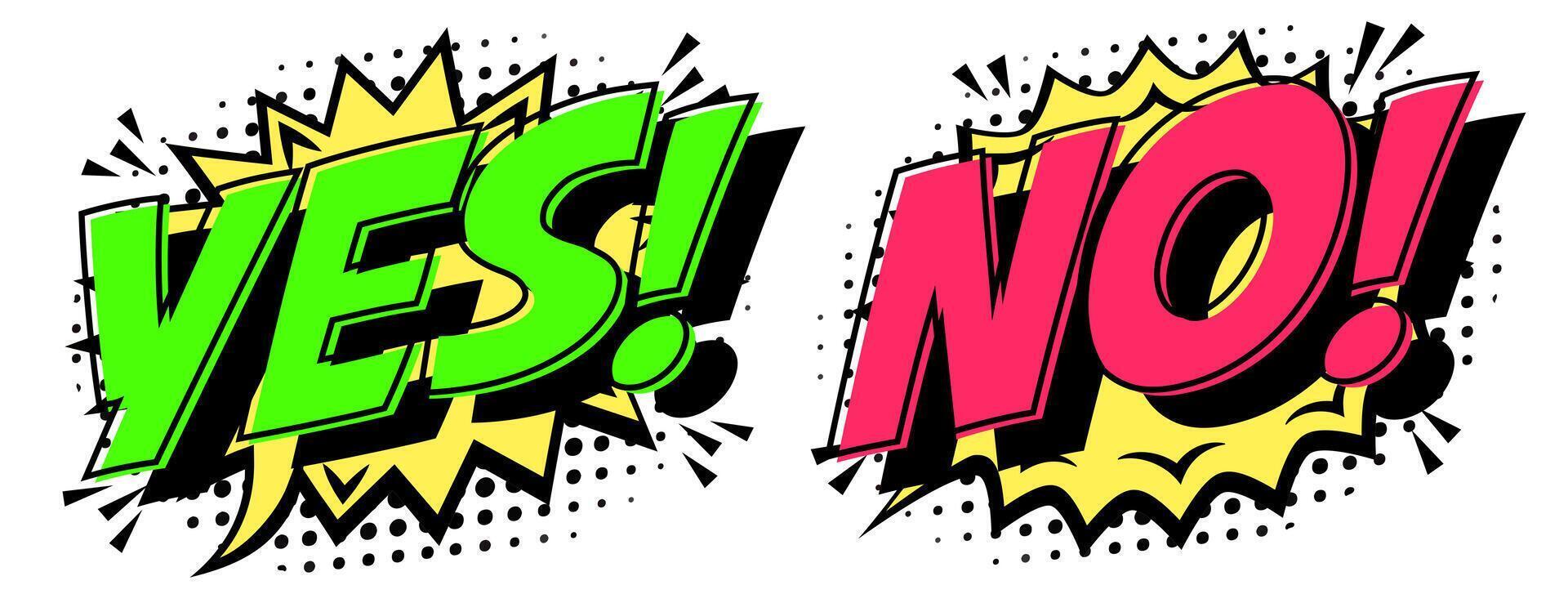 Yes and no speech bubble pop art style vector