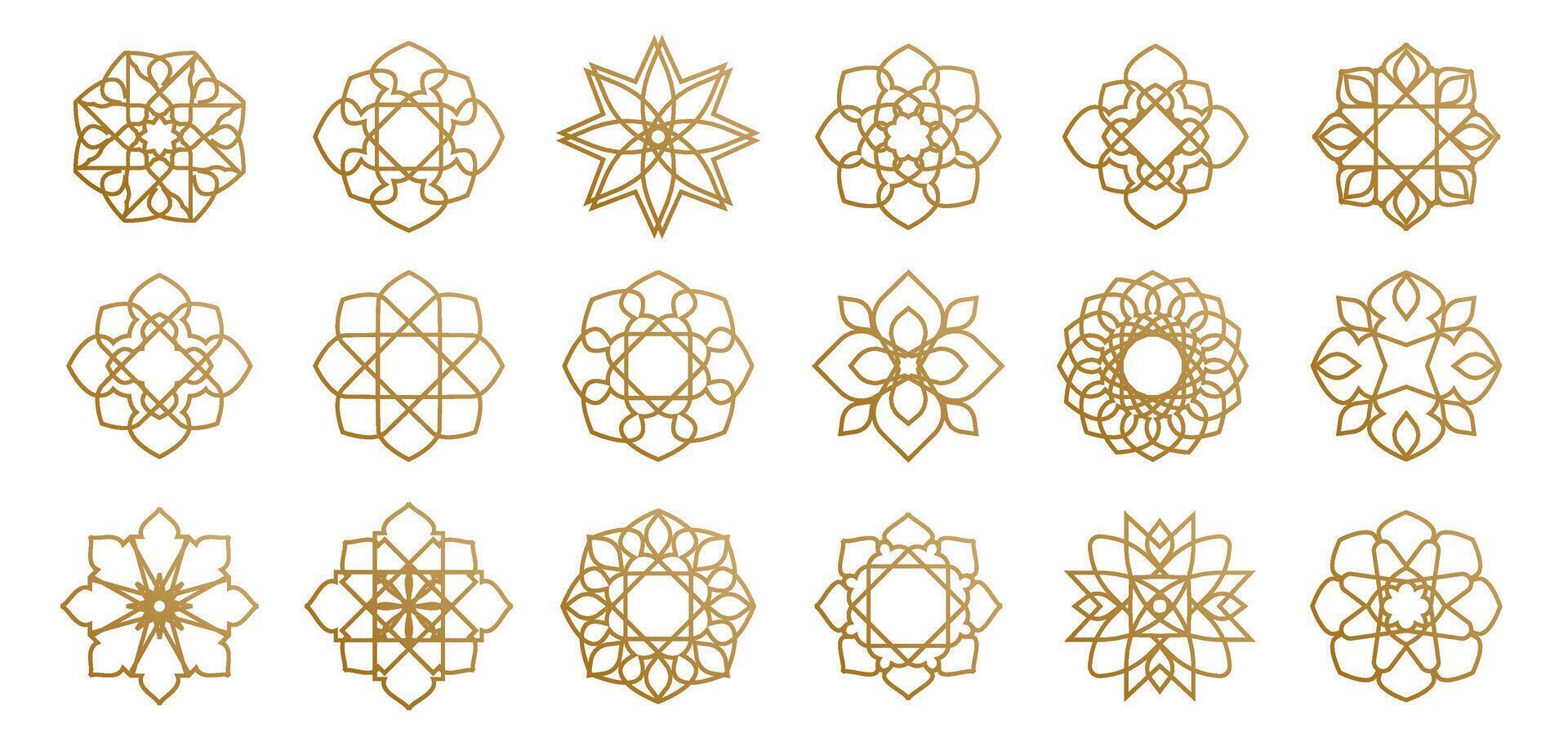 Arabic oriental floral set golden outline color style vector