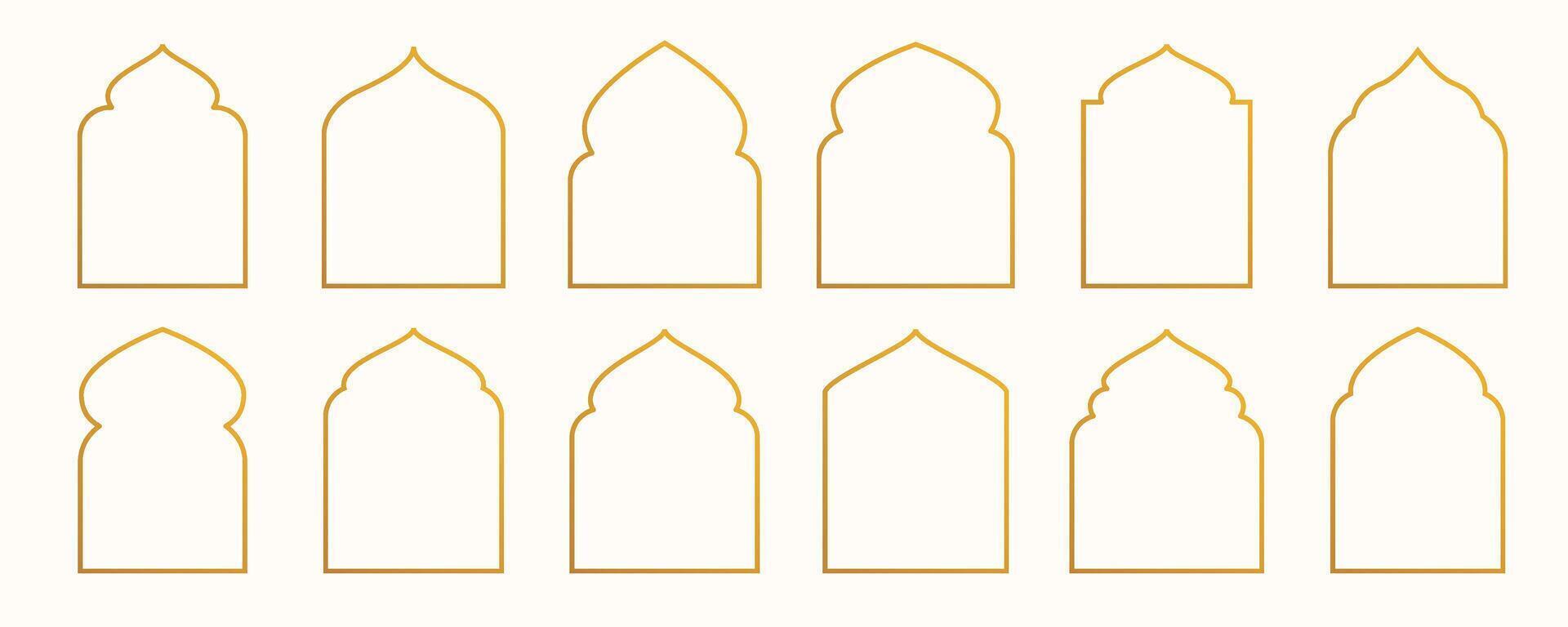 Islamic windows and arches set modern color line style vector