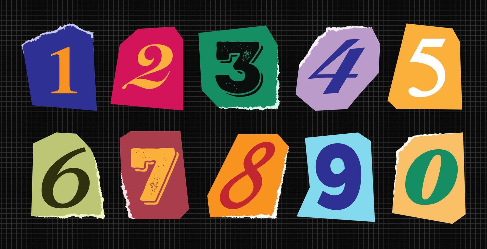 Number set colorful magazine style modern typography vector