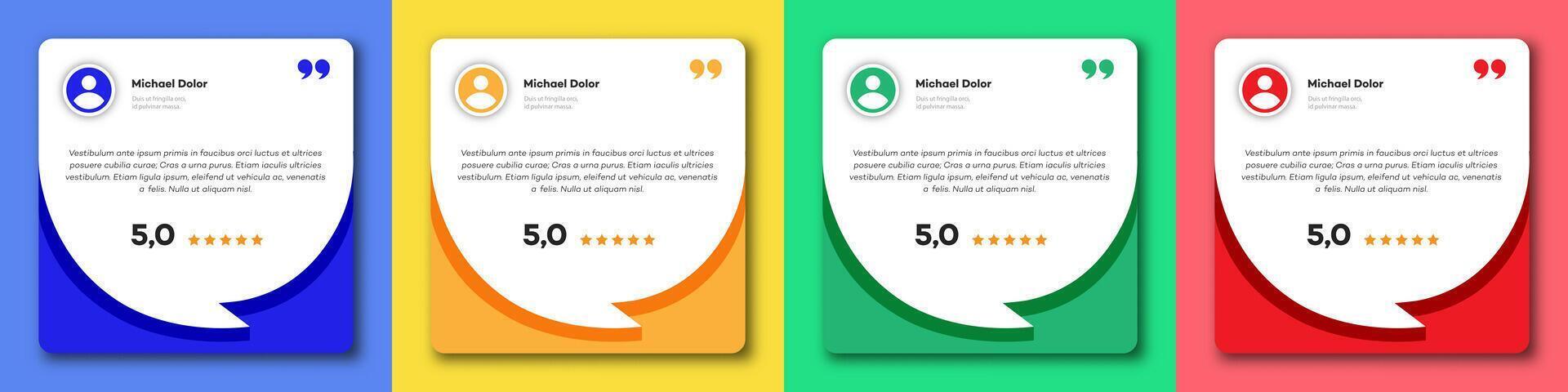Feedback box set, bubble testimonial banner color style vector