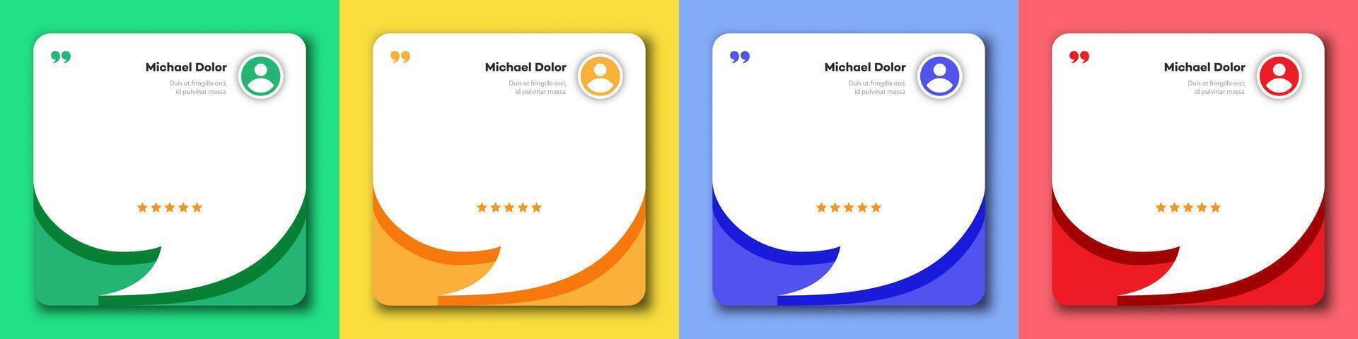 Feedback box, bubble testimonial banner, card collection color style vector