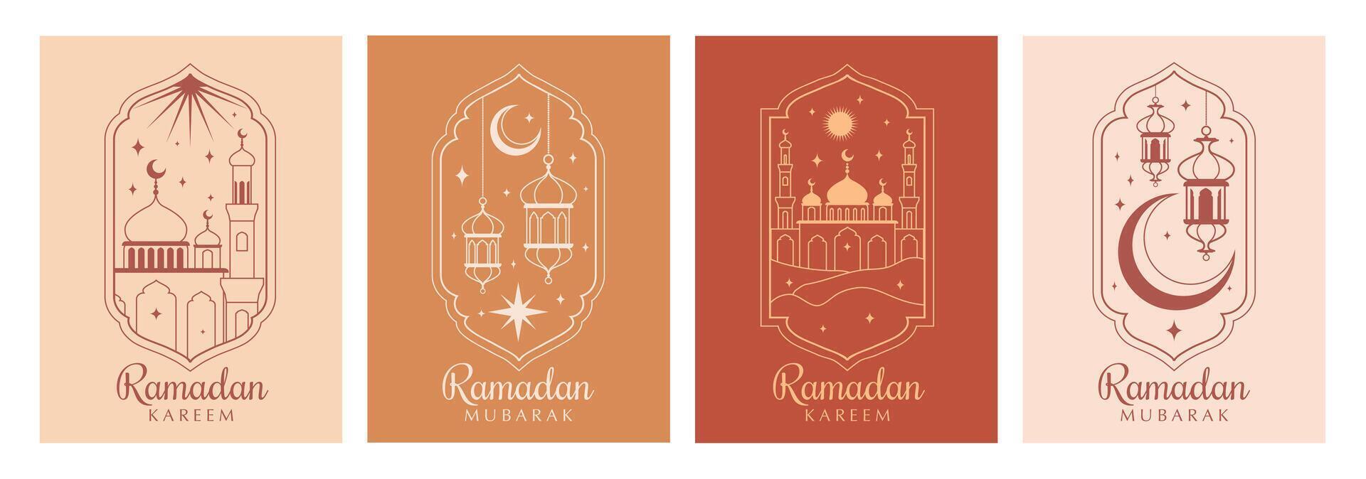 Ramadan Kareem greeting card cute line style vector