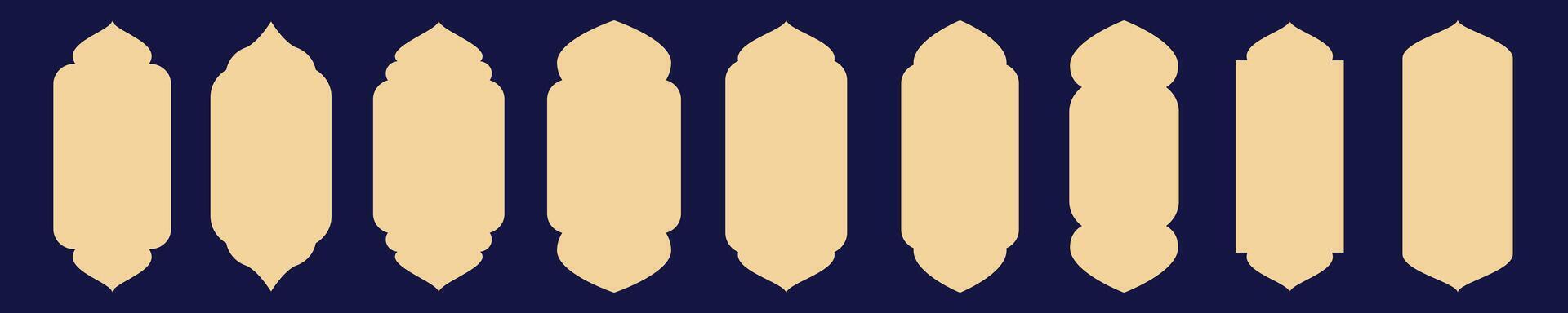 Islamic windows and arches set gold color boho style vector