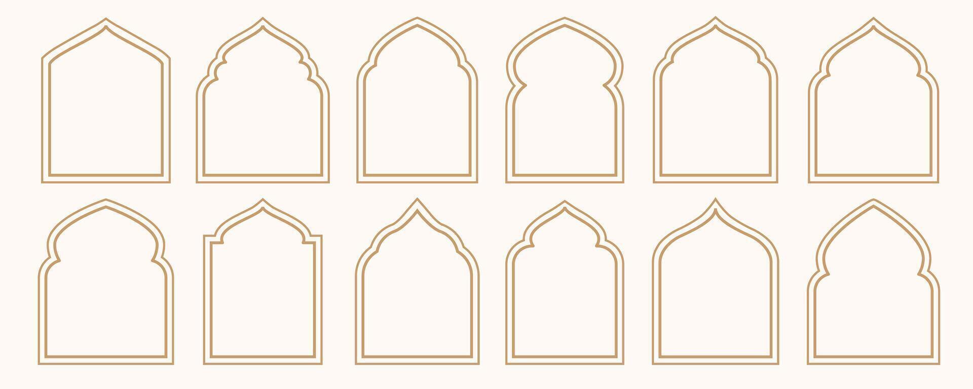 Islamic windows and arches set color line style vector