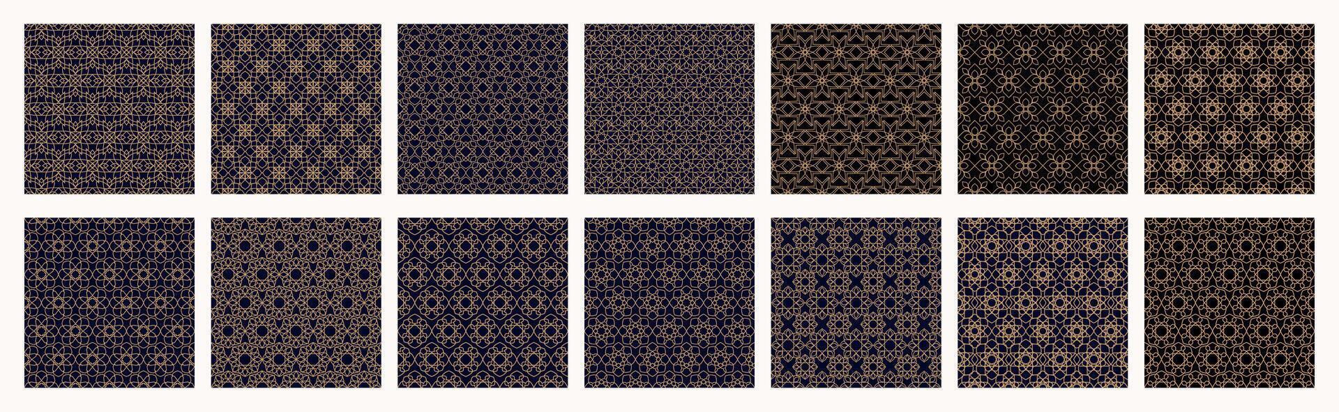 Arabic pattern set line golden outline traditional style vector