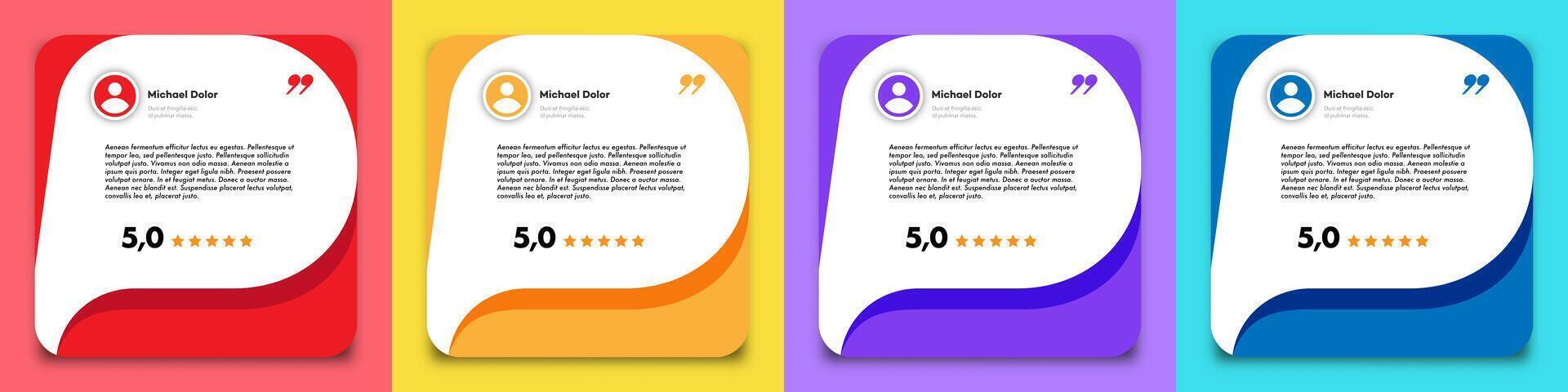 Feedback box set, bubble testimonial banner trendy color vector