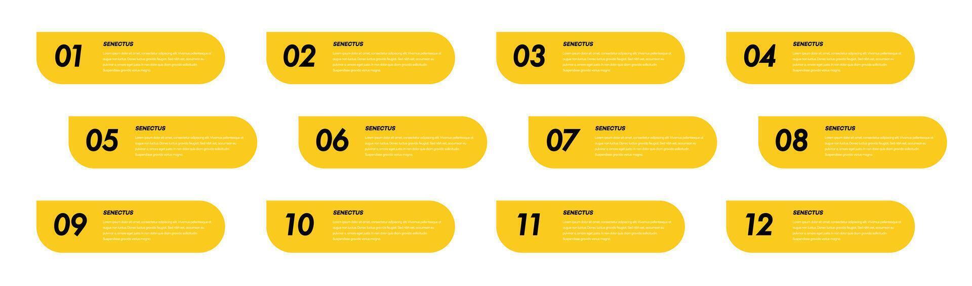 Bullet points numbers from 1 to 12 list markers collection yellow black vector