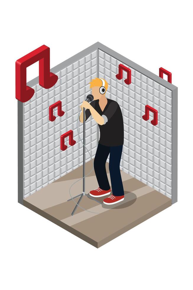 an illustration of a man singing into a microphone vector