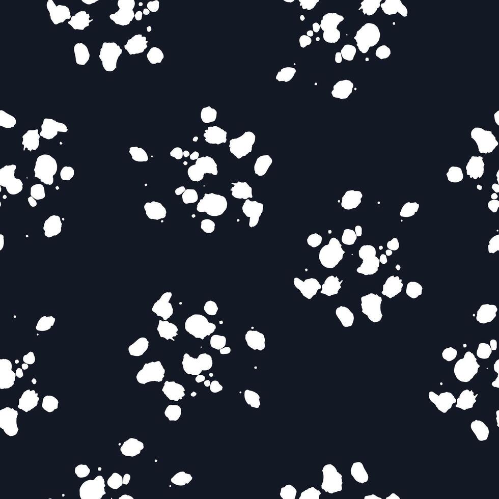 Abstract seamless pattern with splashes and stains. White splatter on dark background. vector
