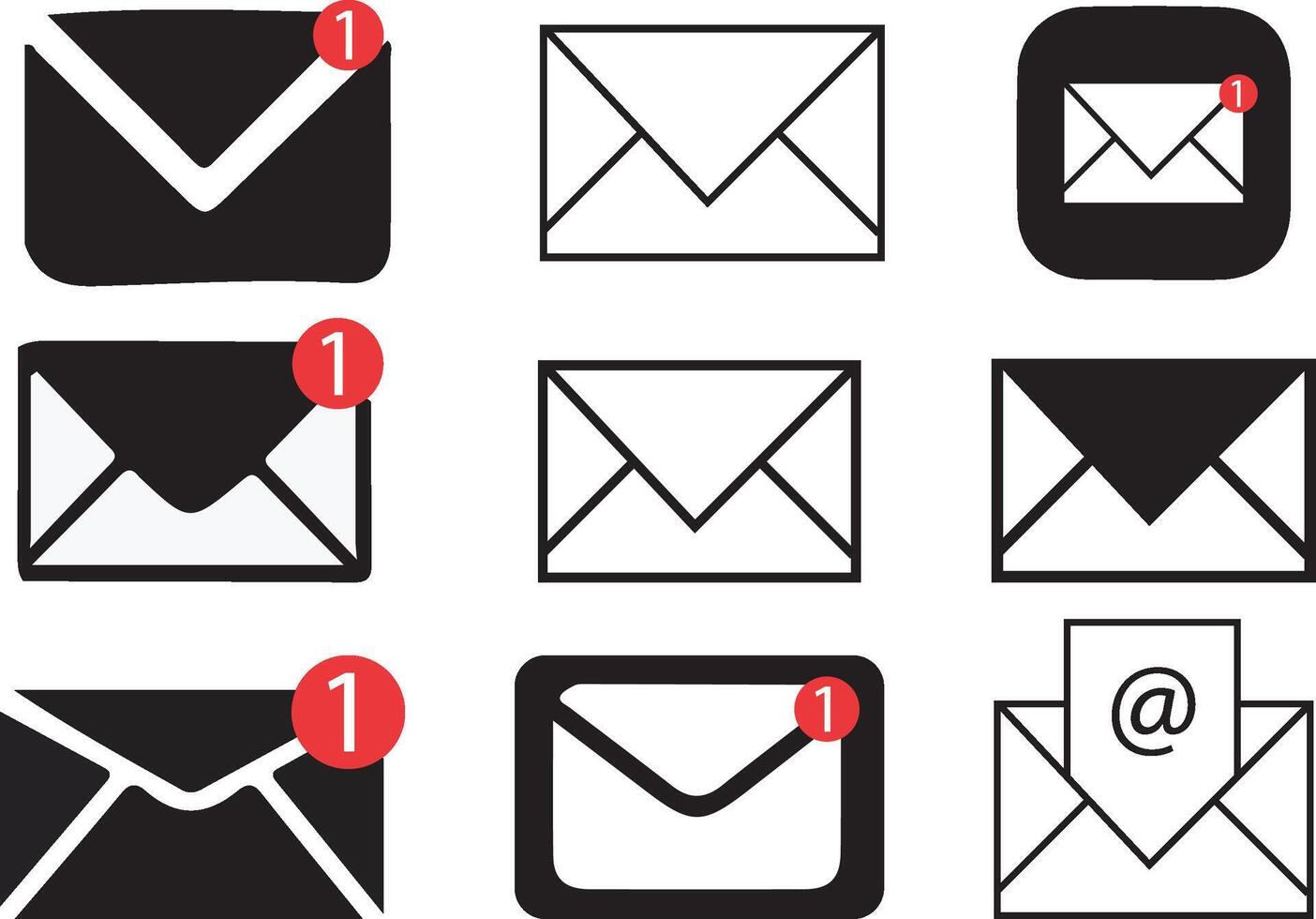 Set of black and white message icons. or electronic mail. message symbols for apps, web and user interface vector