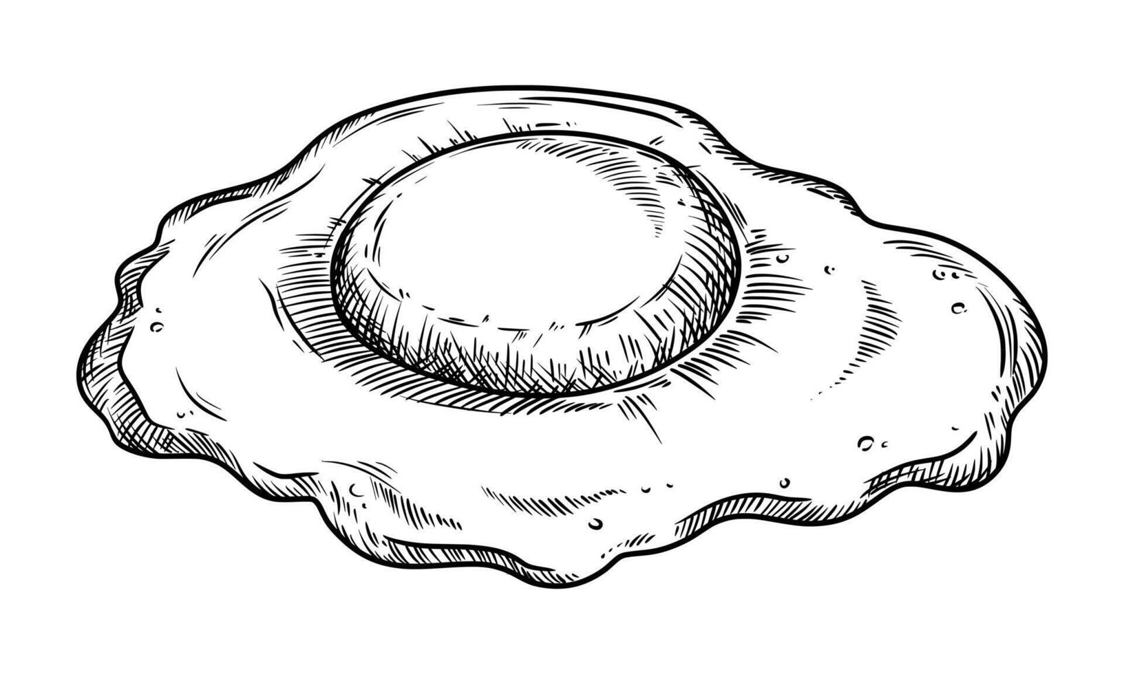Fried egg food illustration in the graphic line art style. Hand drawn outline element of breakfast meal sunny side up. Perfect for menu creating and sketch drawing designs. vector