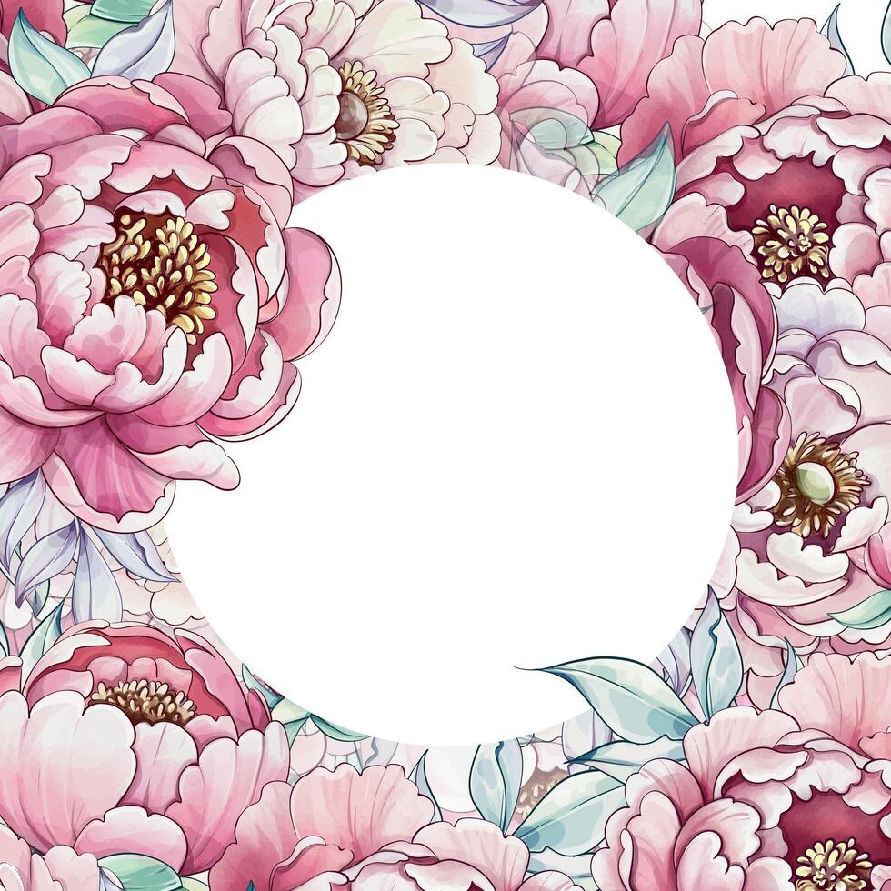Delicate blooms of peonies in soft watercolor shades create a vibrant frame, inviting artistic expression and customization. vector