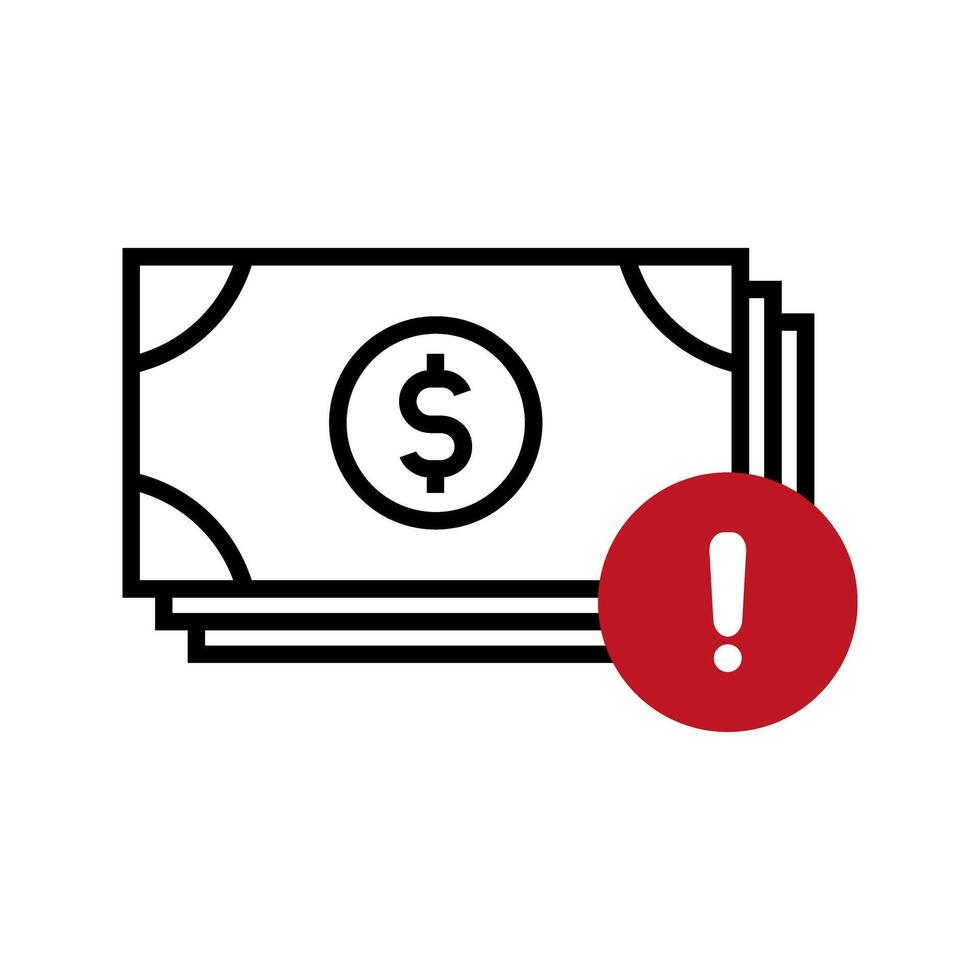 money with exclamation mark icon vector