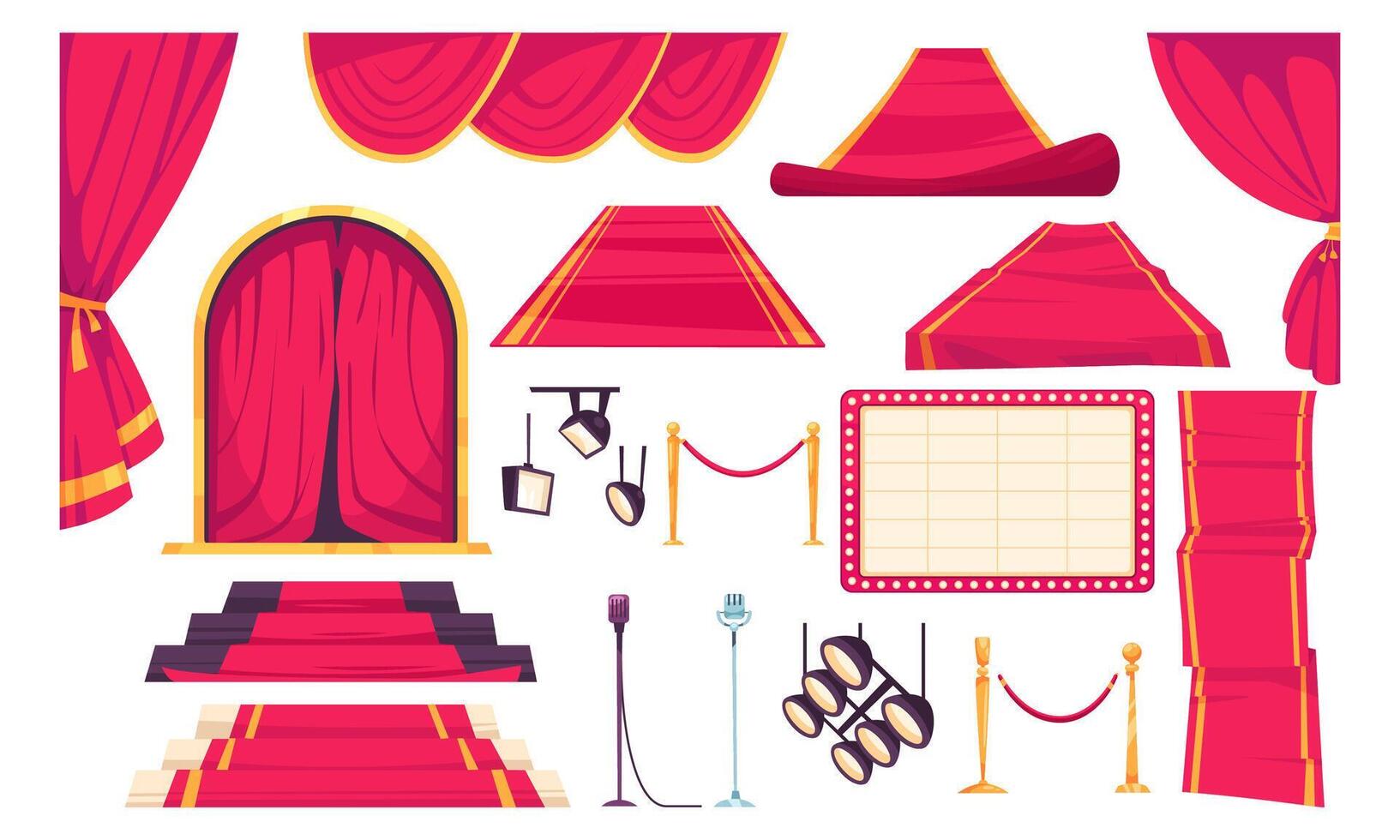 Hand drawn flat red carpet element set vector