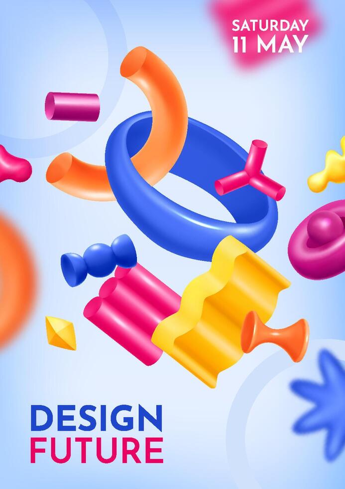 Flyer with 3D abstract shapes in gradient style vector