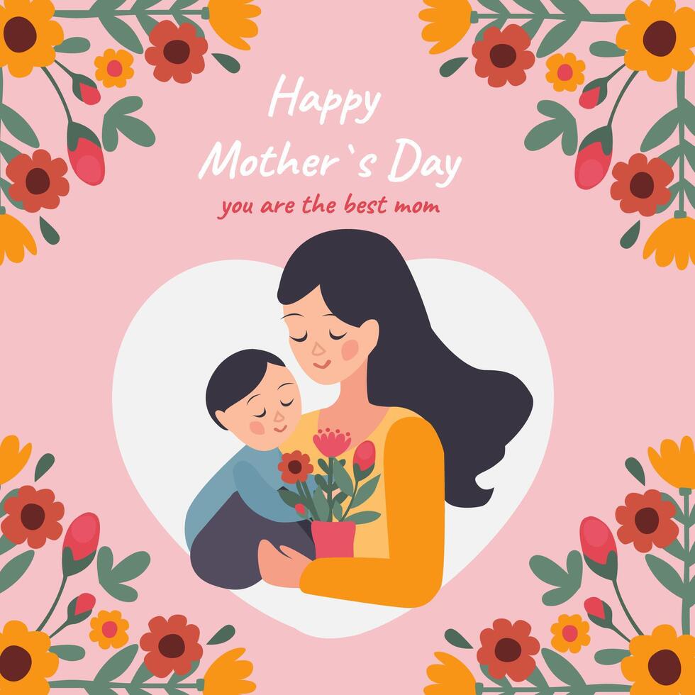 Hand drawn flat mothers day flyer template vector