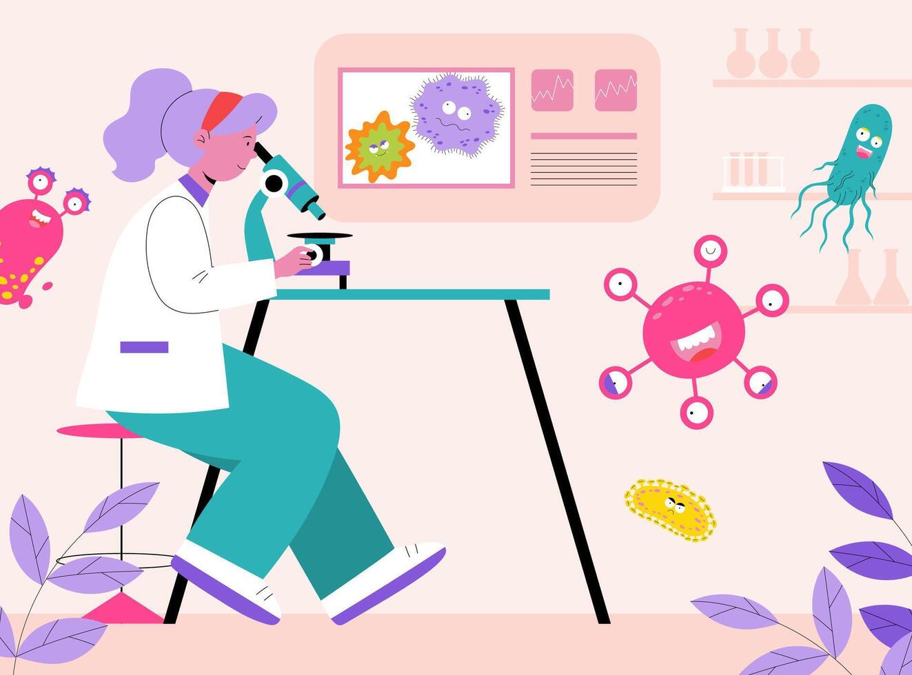 Bacteria composition in flat style vector