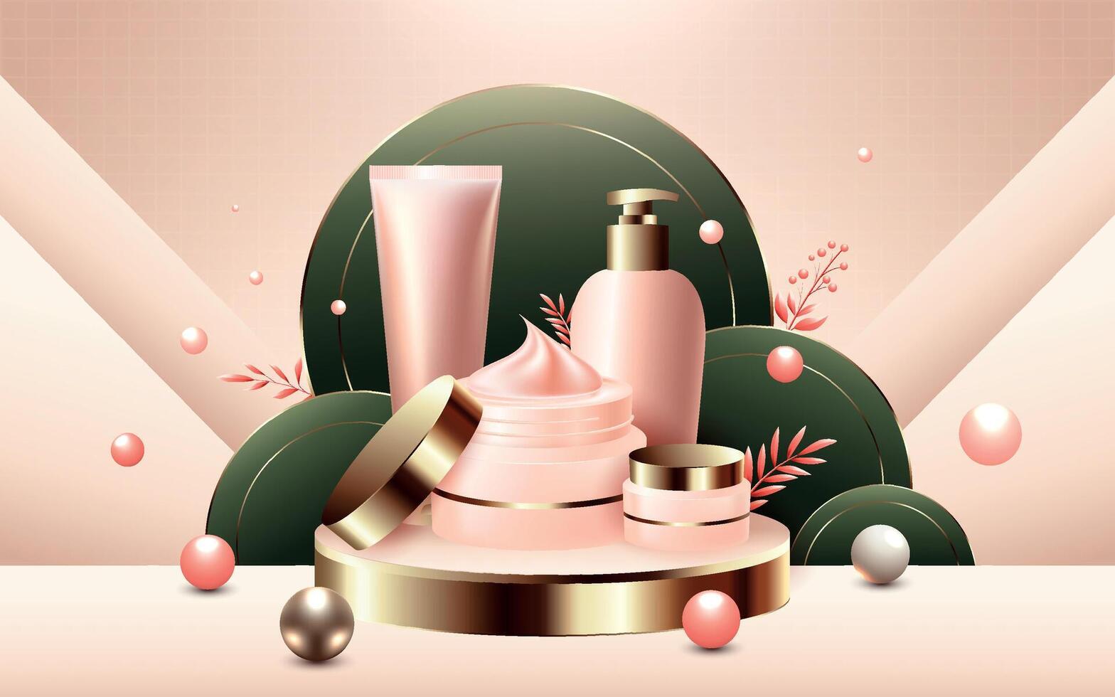 Cosmetic cream swatches advertisement in realistic design style vector
