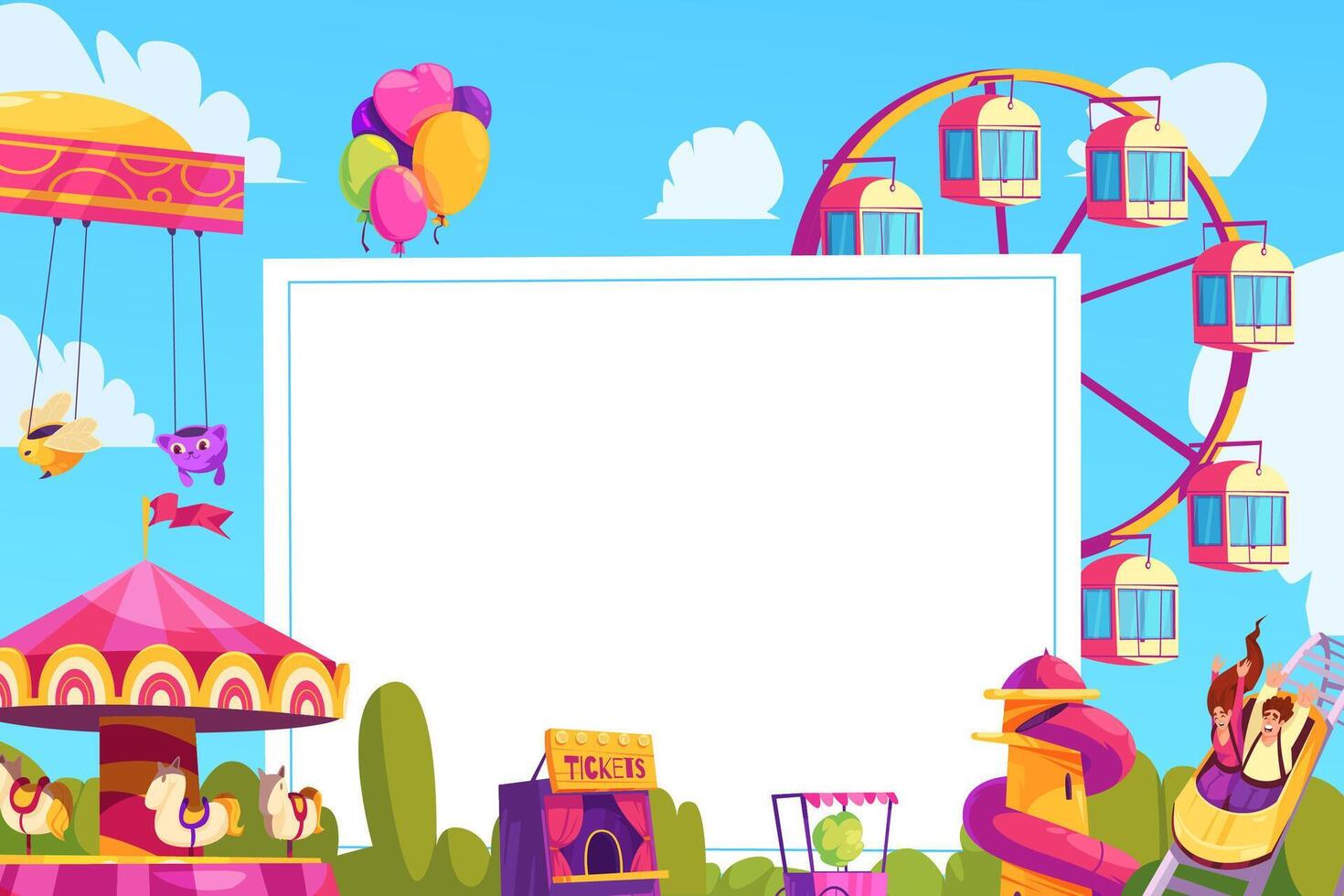 Colorful Amusement Park Scene with Blank Frame vector