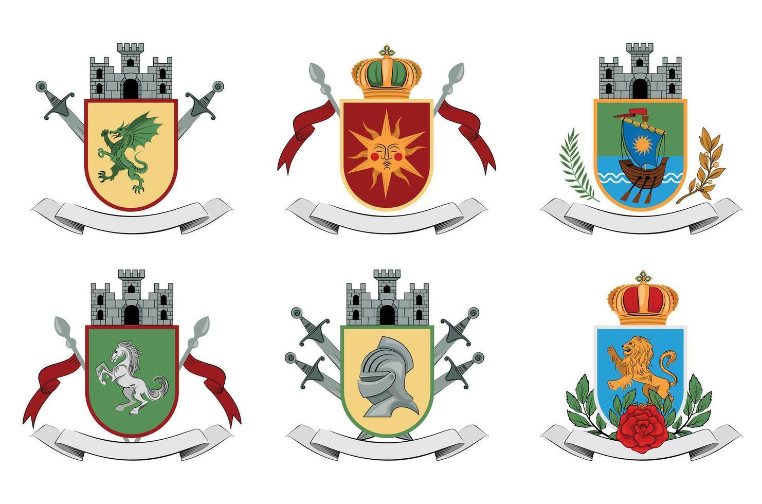 Collection of Heraldic Shields with Various Designs vector
