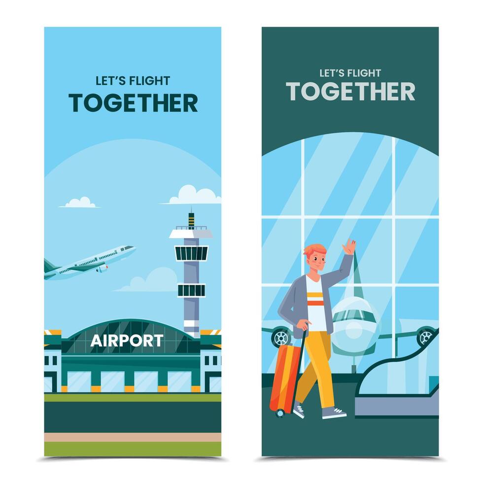 Hand drawn flat airport vertical banner template set vector