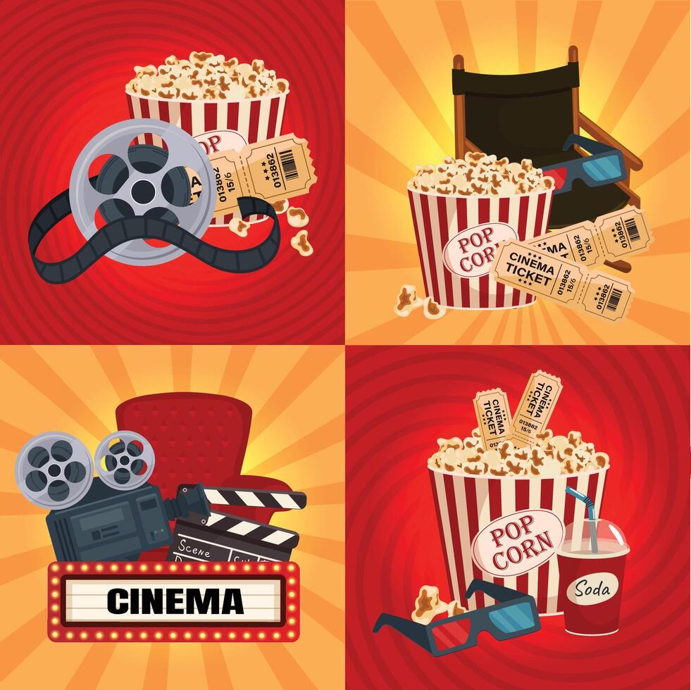 Cinema-Themed Collage with Popcorn and Film Elements vector