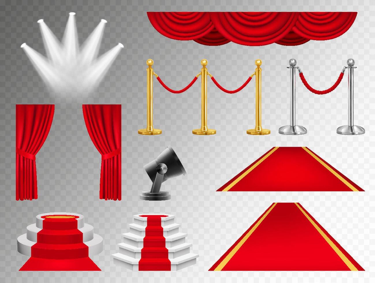 Red carpet elements set in realistic style vector