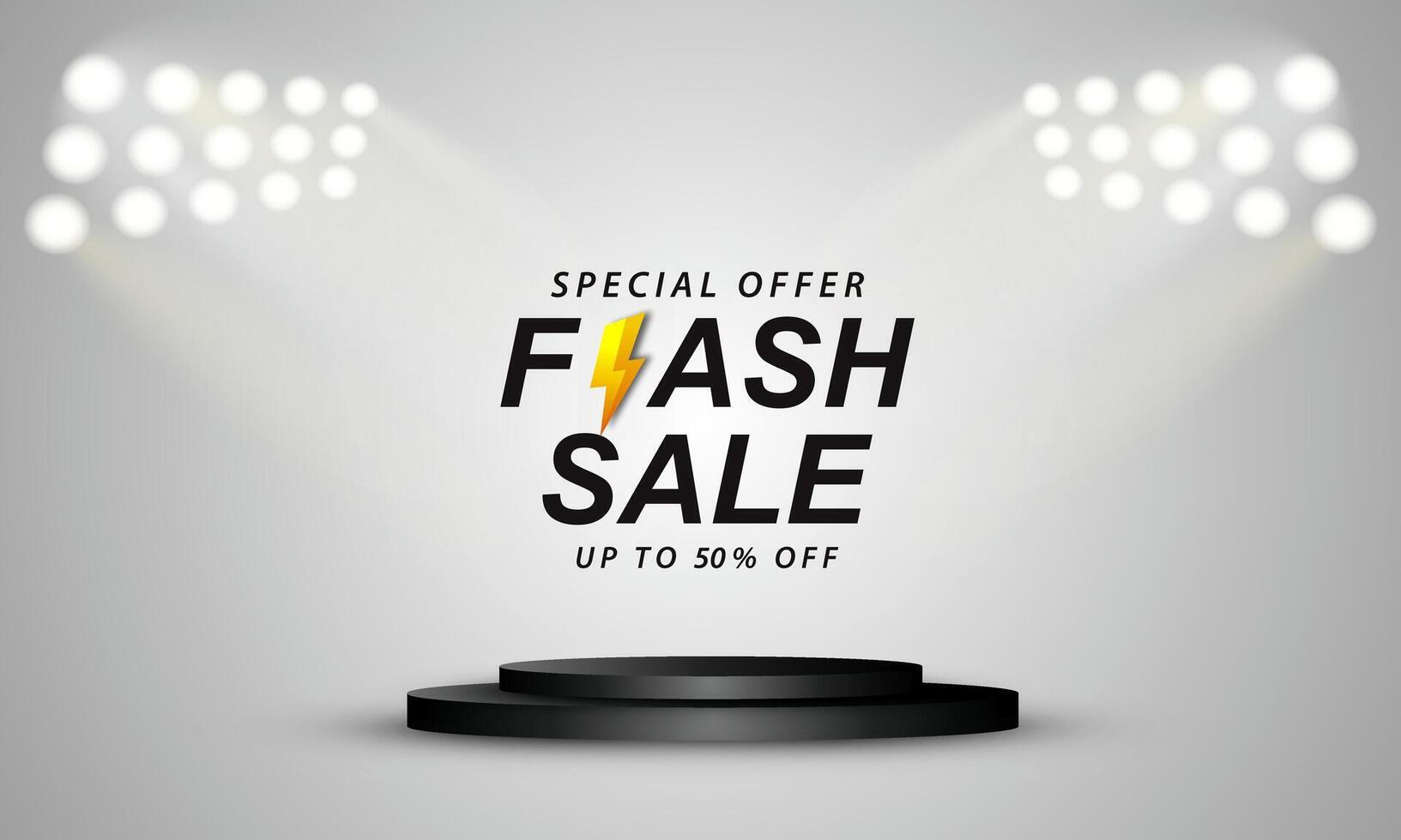 Flash sale promo banner template with 3D podium on background. vector
