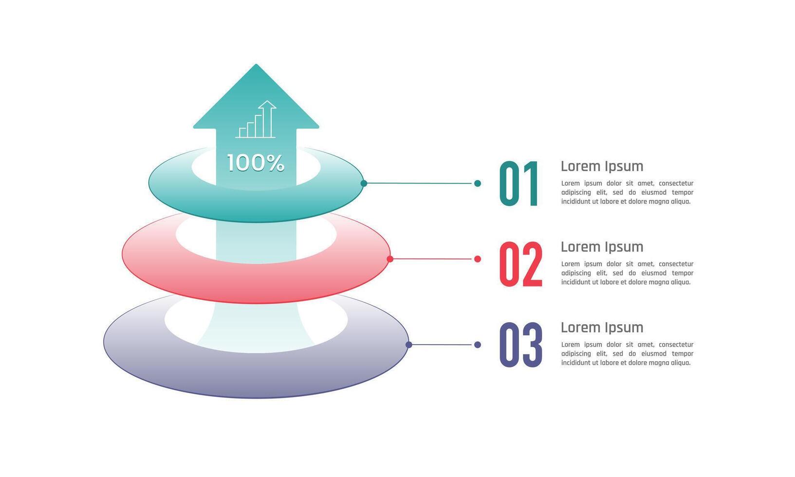 Circle infographic with arrows. 3 process to success. Plan, Strategy, Presentation and Marketing. vector