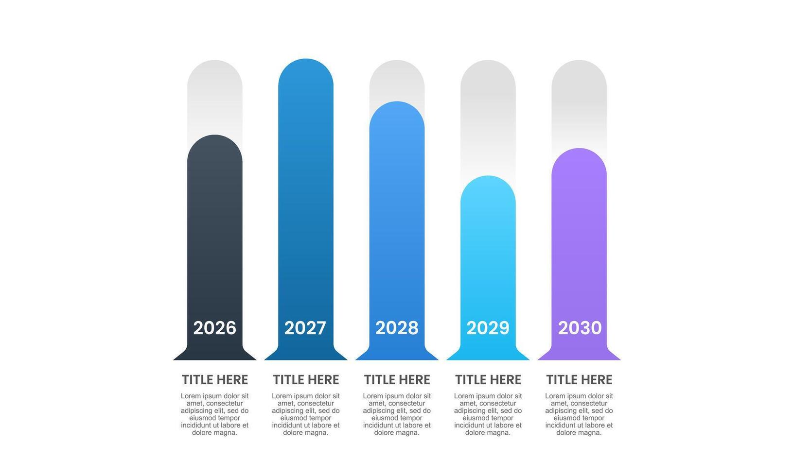 5 Bars timeline infographic chart showing business growth data. Presentation, Data, Report, Plan and Process. vector