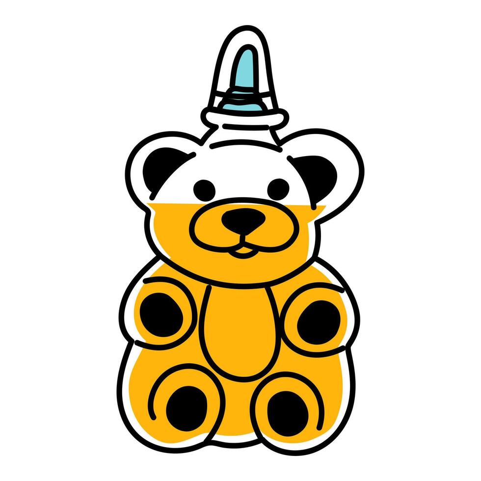 Bear Shaped Bottle of Honey. Transparent flat illustration for storing honey. Animal-shaped packaging design. illustration in the form of a color isolated illustration. Contour illustration vector