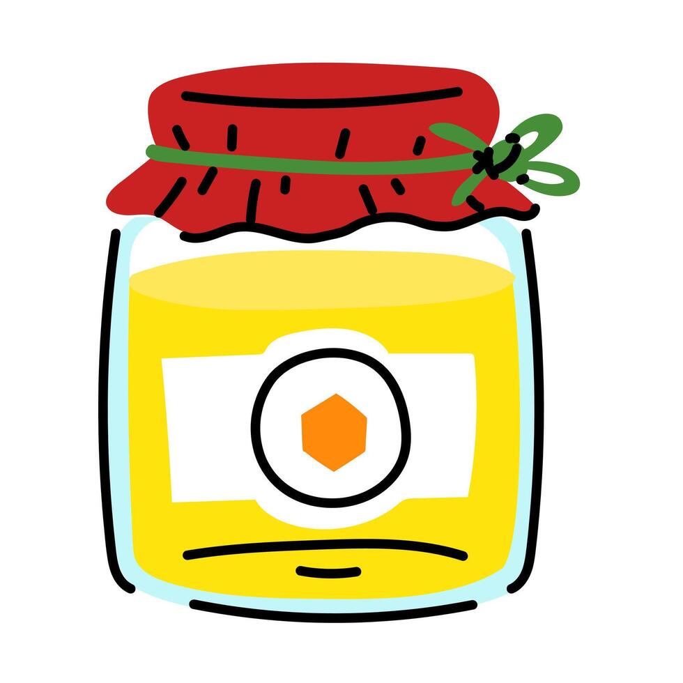 Honey in a Glass Jar, closed, homemade. Isolated flat illustration of honey in a transparent jar. illustration of honey. concept of beekeeping. Cells, Jar, Capacity, Storage. Taste, ingredient vector