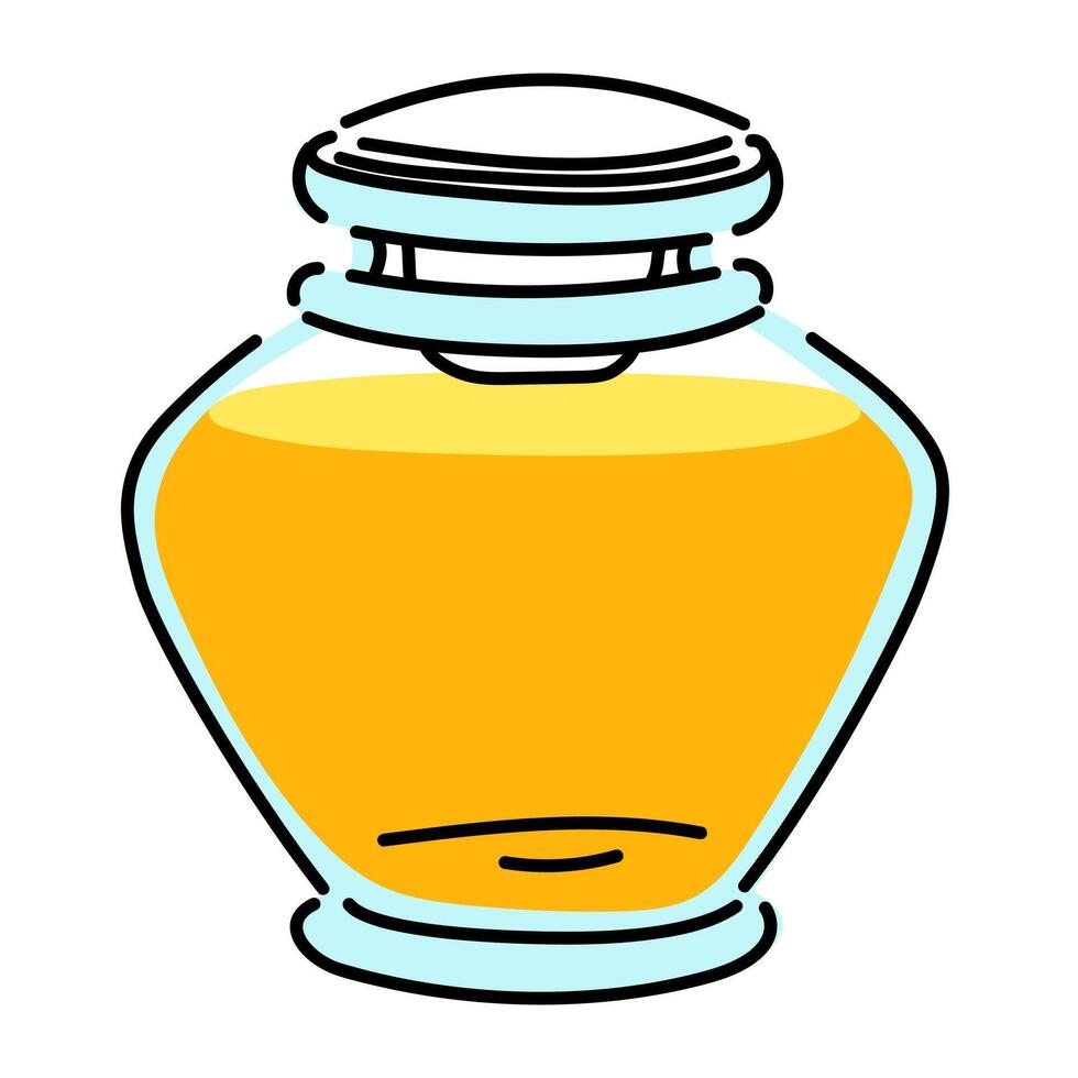 Honey in a glass jar is closed. Isolated flat illustration of honey in a transparent jar. illustration of honey. concept of beekeeping. Cells, Jar, Capacity, Storage. Taste, ingredient vector