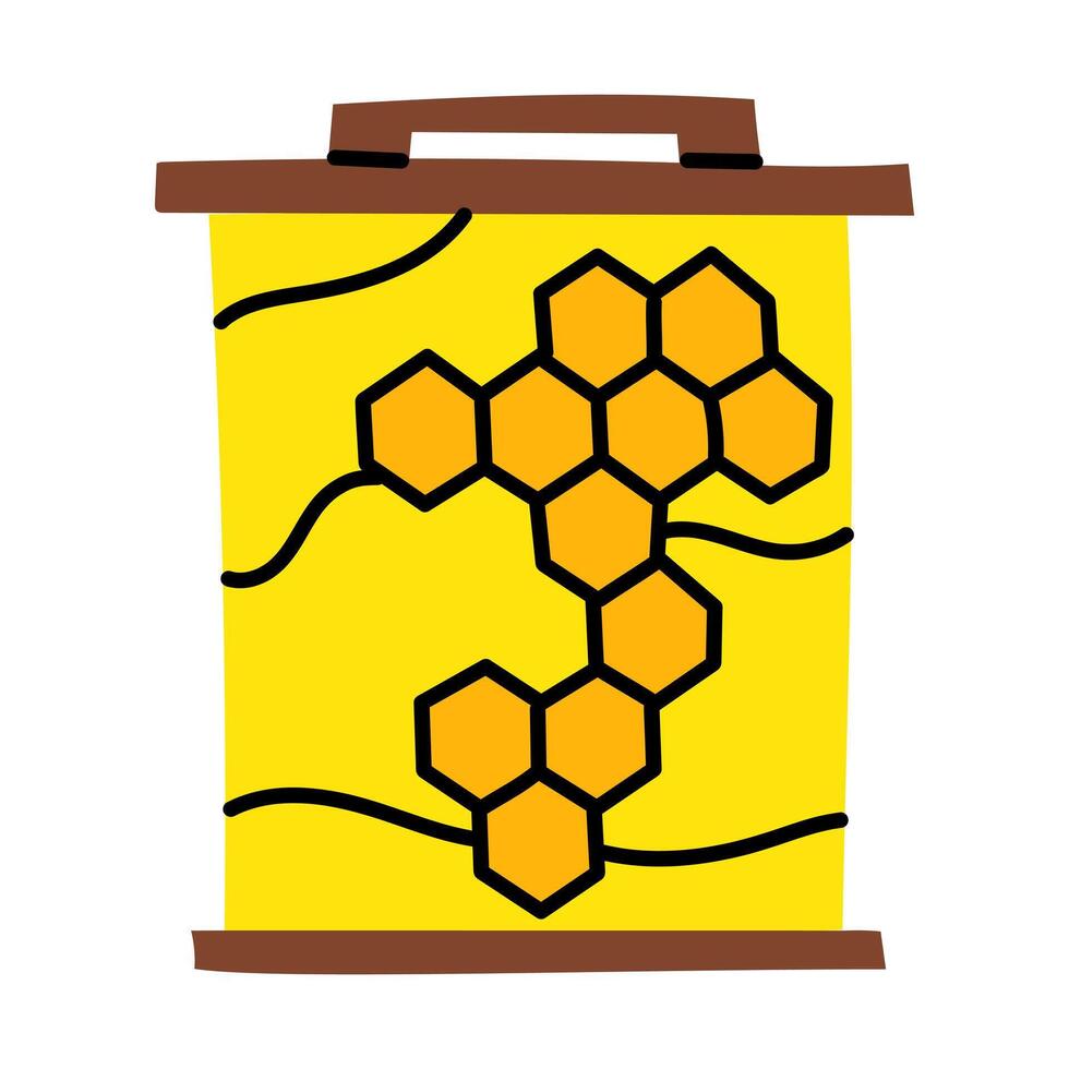 Wooden honeycomb frame with honey. tool for collecting honey from the hive. A beehive pattern with honey diamonds. Great for beekeeping maintenance. The illustration is colored flat, isolated on white vector