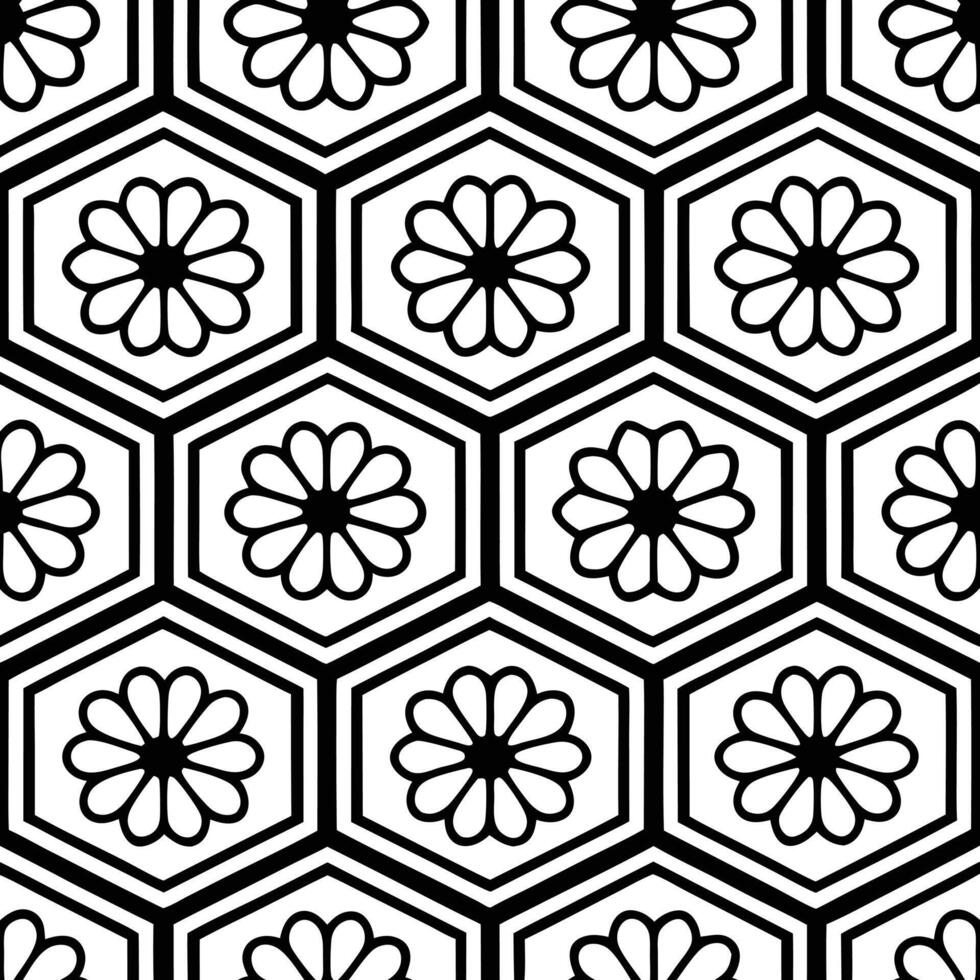Seamless Hexagonal Grid Pattern in Black and White vector