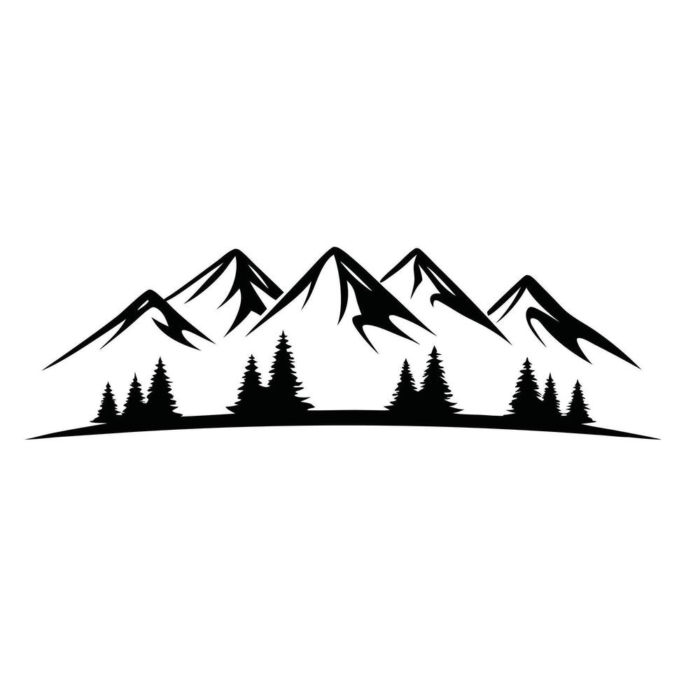 Scenic Black and White Mountain Landscape Illustration vector