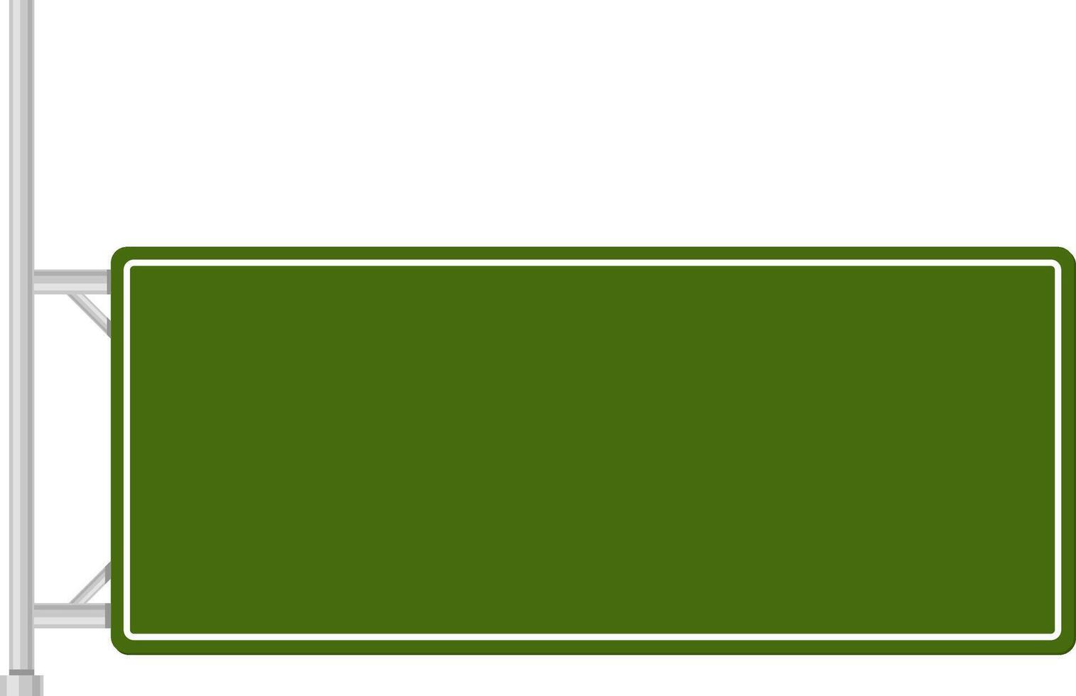 Empty green road sign featuring a white frame, hanging from a sturdy metal pole against a clean white background, offering ample space for personalized messages and directional guidance vector